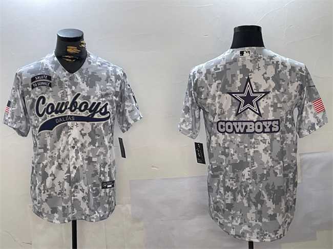 Mens Dallas Cowboys Team Big Logo 2024 Arctic Camo Salute To Service Stitched Baseball Jerseys